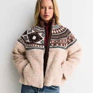 Sea New York Cream Linea Fair Isle Knit Combo Fleece Jacket
